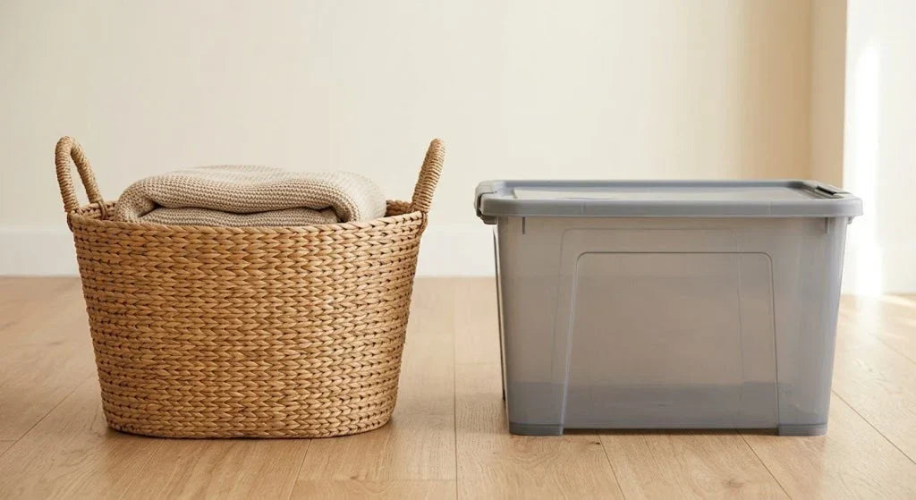 Natural Fiber Baskets vs Plastic Bins
