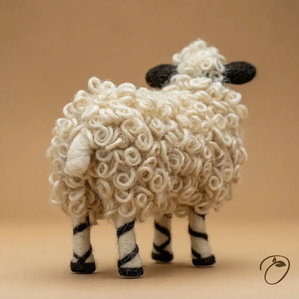 Sheep figurine with curly wool on a beige background
