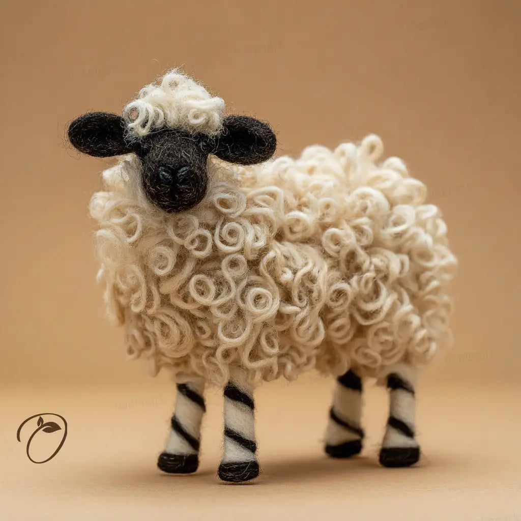 Toy sheep with curly wool on a beige background