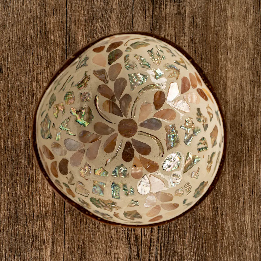 Flower Mosaic Coconut Bowl – Eco Floral Shell Design