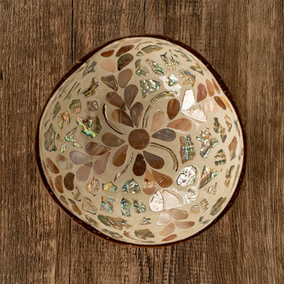 Flower Mosaic Coconut Bowl – Eco Floral Shell Design