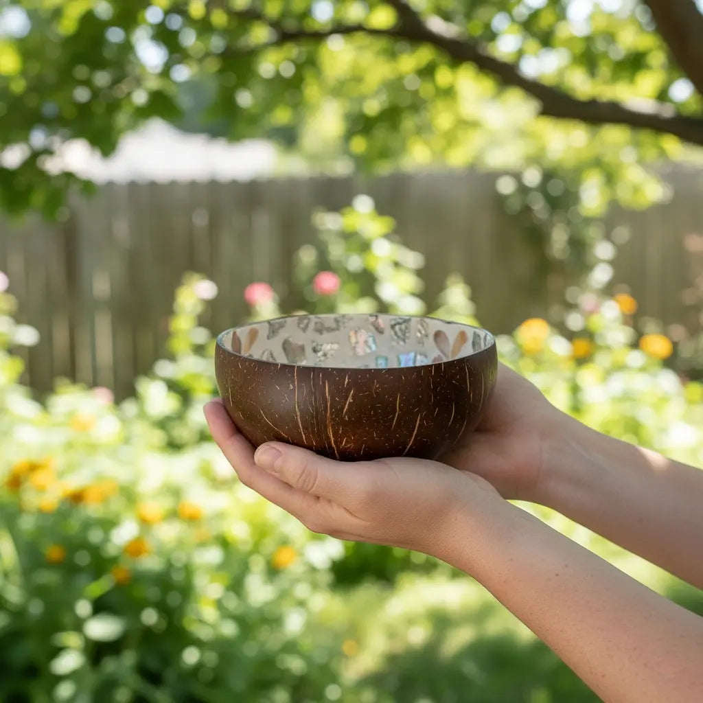 Flower Mosaic Coconut Bowl – Eco Floral Shell Design