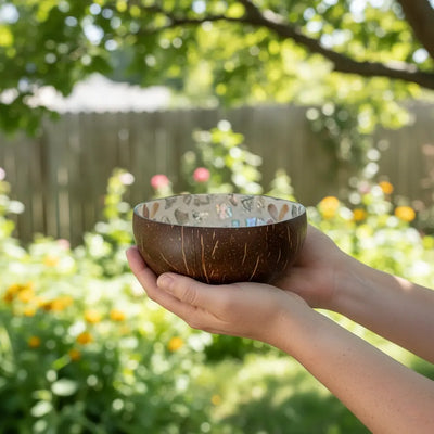 Flower Mosaic Coconut Bowl – Eco Floral Shell Design
