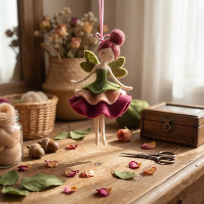 Felt Flower Fairy Ornament: The Burgundy Bun & Clover Wing Sprite