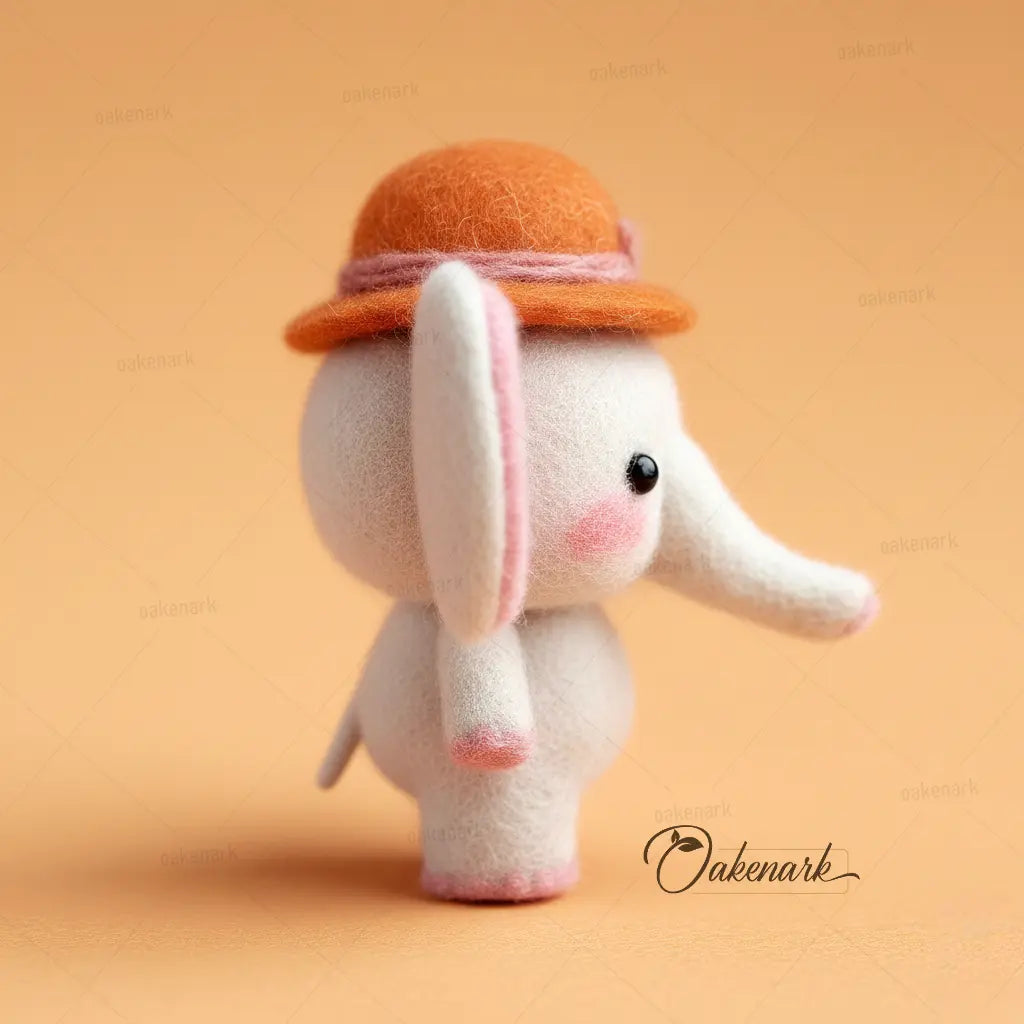 Toy elephant with an orange hat on a beige background, featuring the brand &