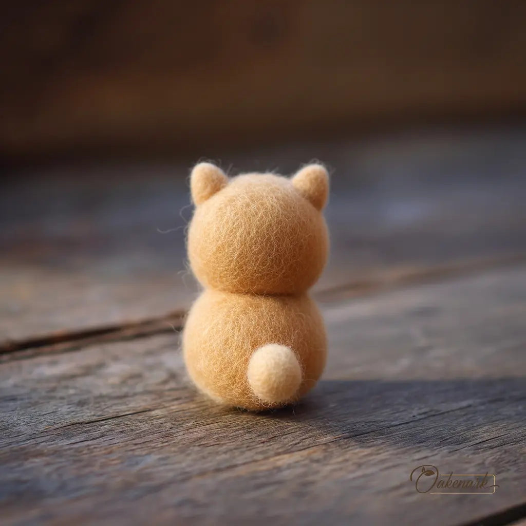 Small brown teddy bear toy on a wooden surface with a blurred background
