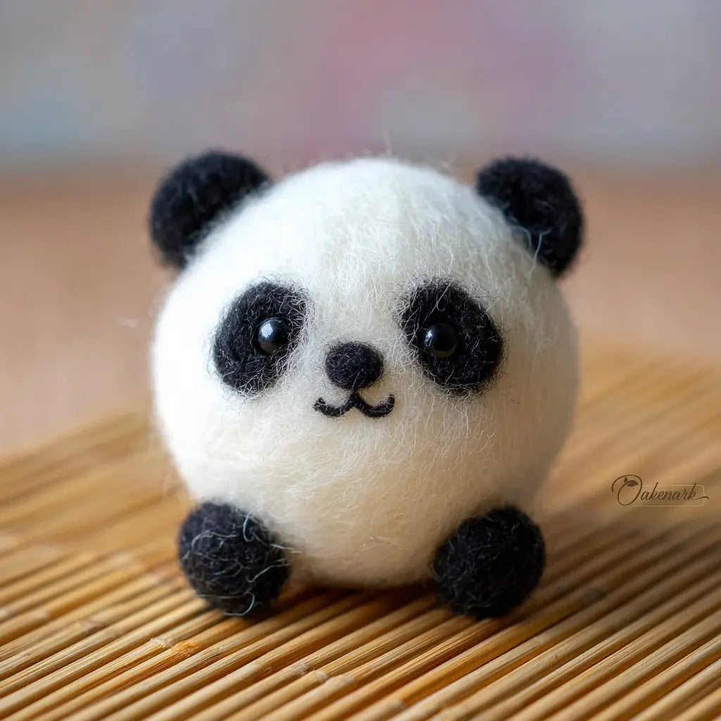 Stuffed panda toy on a wooden surface