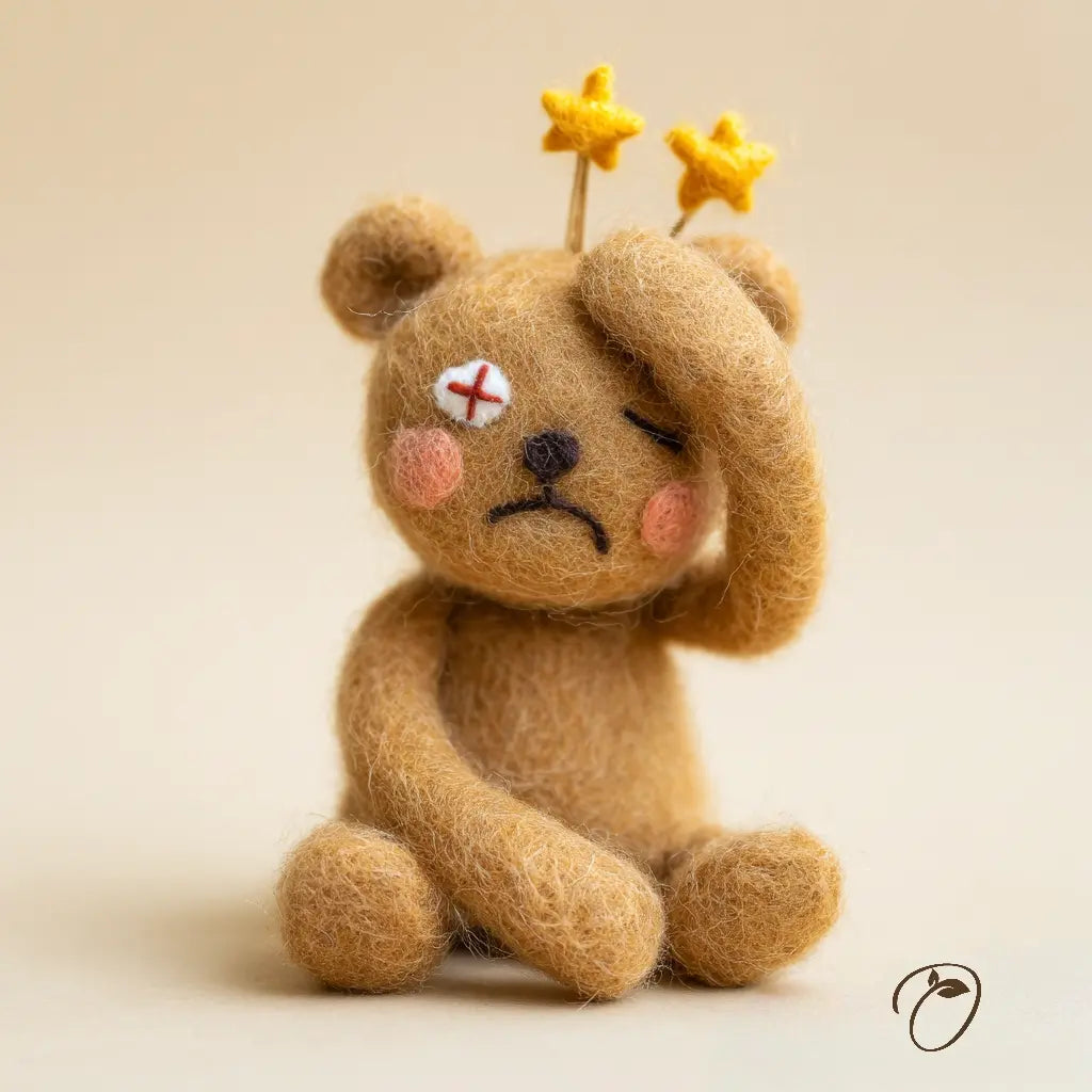 Teddy bear with star-shaped hair accessories on a beige background