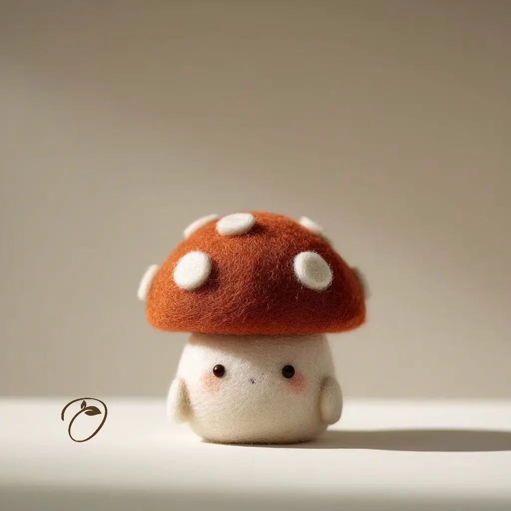Toy mushroom with a red cap and white spots on a neutral background