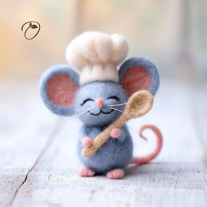 Handcrafted Felt Chef Mouse Figurine | Cute Desk Decor