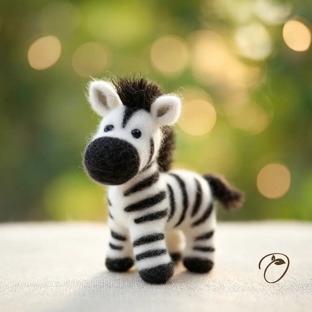 Toy zebra with a blurred green background