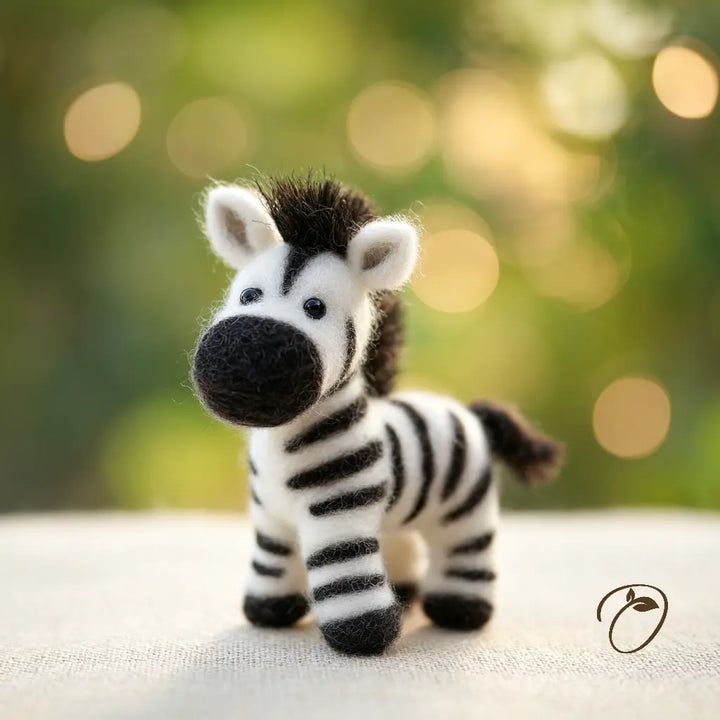 Toy zebra with a blurred green background
