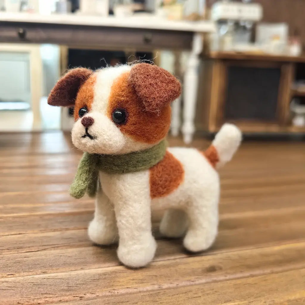 Felted Puppy with Green Scarf