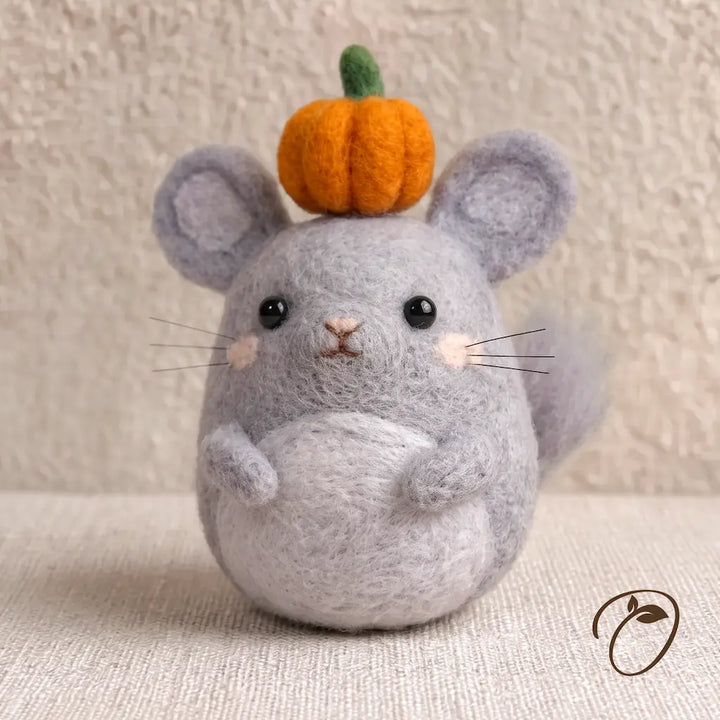 Pumpkin Crown Chinchilla Felt Figurine