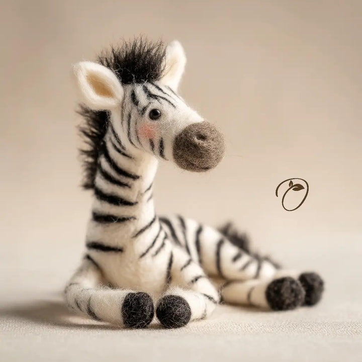 Stuffed zebra toy on a beige background