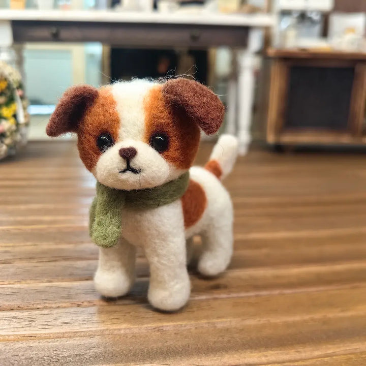 Felted Puppy with Green Scarf
