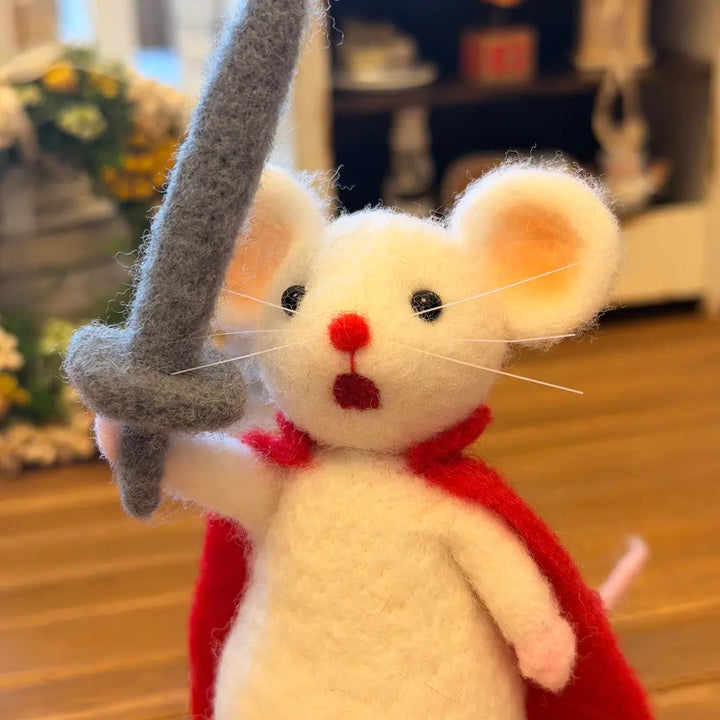 Handcrafted Felt Brave Mouse Knight with Cloak and Sword
