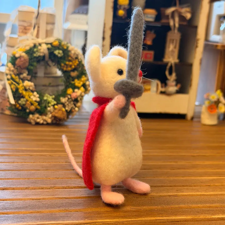 Handcrafted Felt Brave Mouse Knight with Cloak and Sword