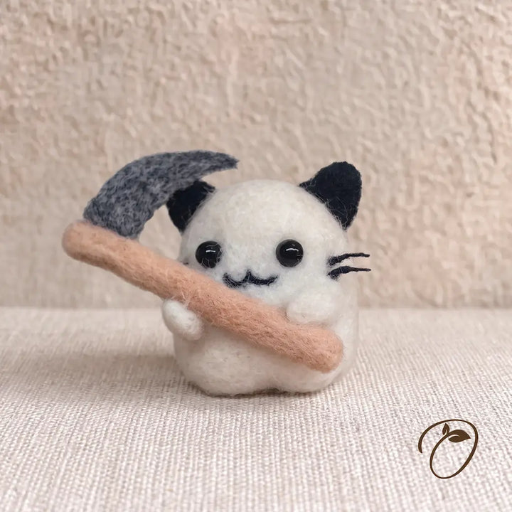 Mini Ghost Cat wool felt figurine measuring approximately 3.5 cm tall