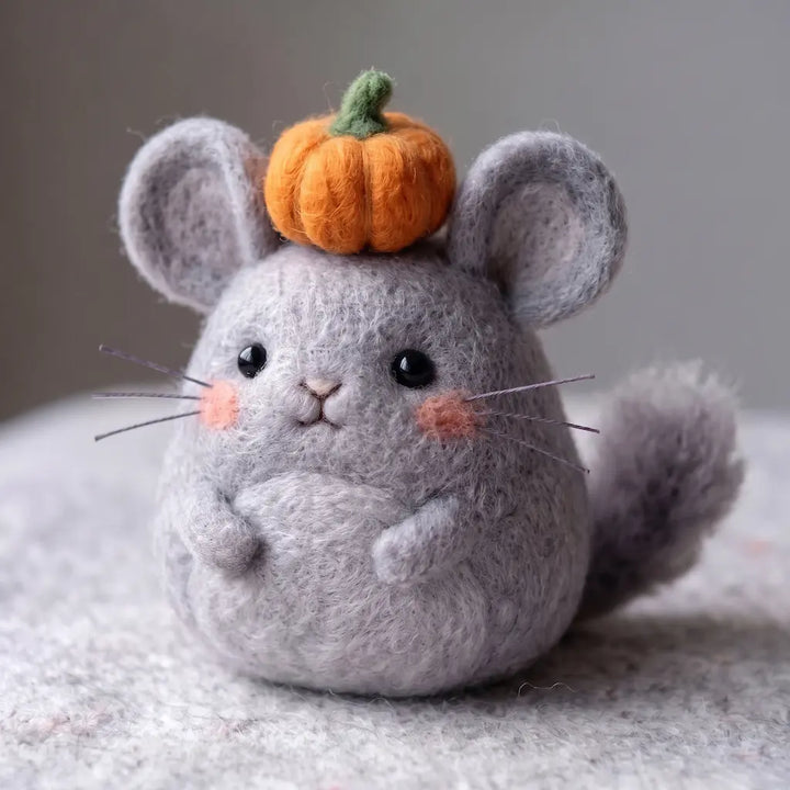 Pumpkin Crown Chinchilla Felt Figurine
