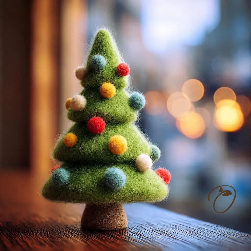 Mini Christmas tree wool felt figurine decorated with colorful felt baubles