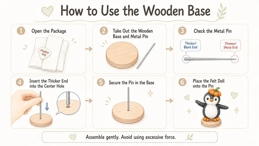 Step-by-step guide for using the wooden display stand included with some OakenArk figurines