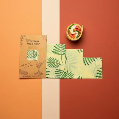 Beeswax food wrap with palm leaf pattern and packaging 