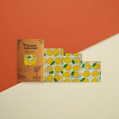 Beeswax food wrap with lemon pattern and packaging 