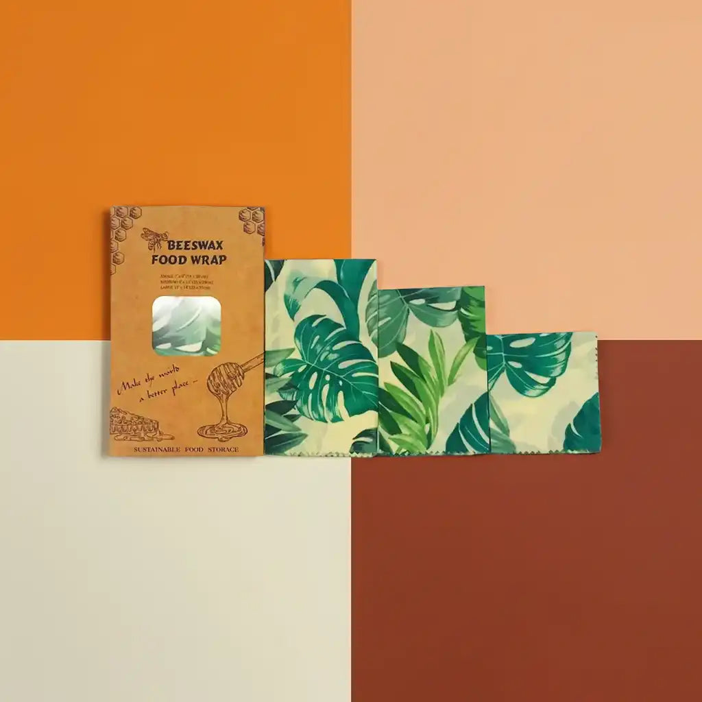 Beeswax food wrap with leaf pattern packaging on 