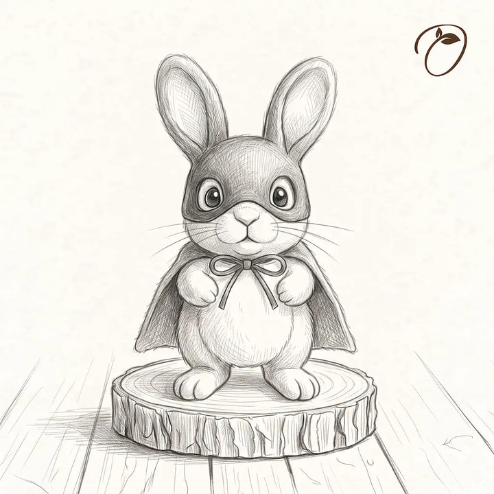 Concept sketch of Masked Bunny character wearing an eye mask, cape, and neck bow
