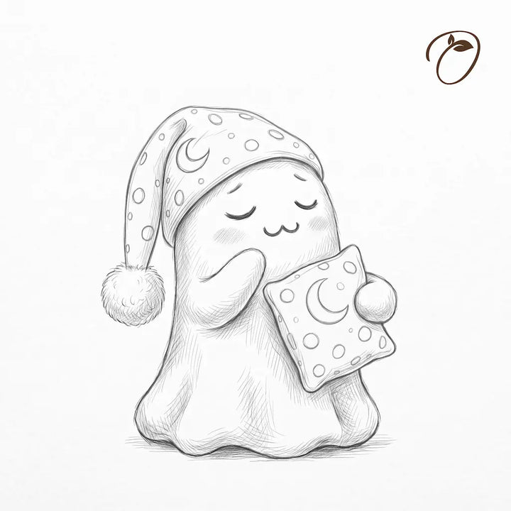 Concept sketch of Moonlit Slumber Ghost with a crescent-moon sleep cap and matching pillow