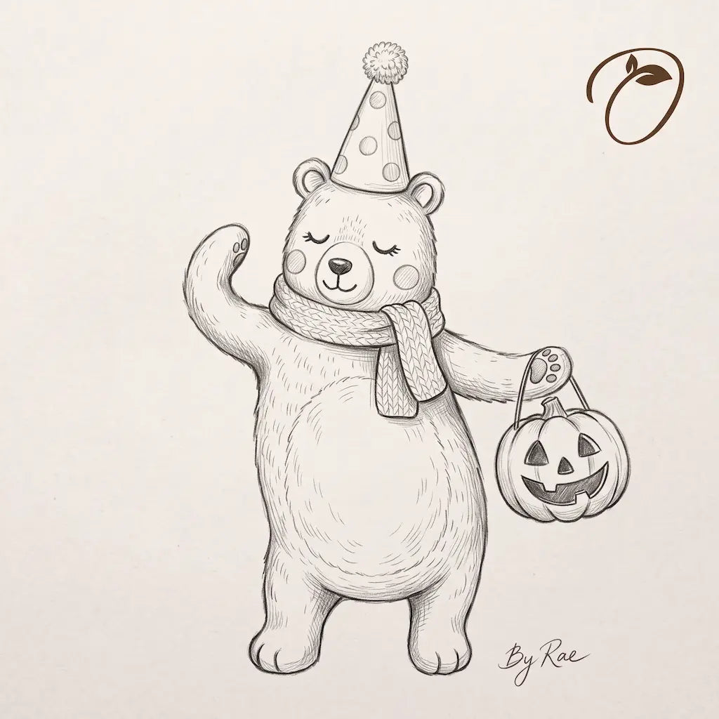 Original concept sketch for Pumpkin Party Bear felt figurine