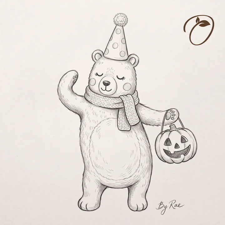 Original concept sketch for Pumpkin Party Bear felt figurine