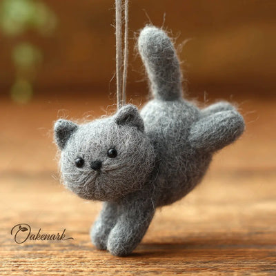 Felt Leaping Grey Cat Car Mirror Ornament OakenArk