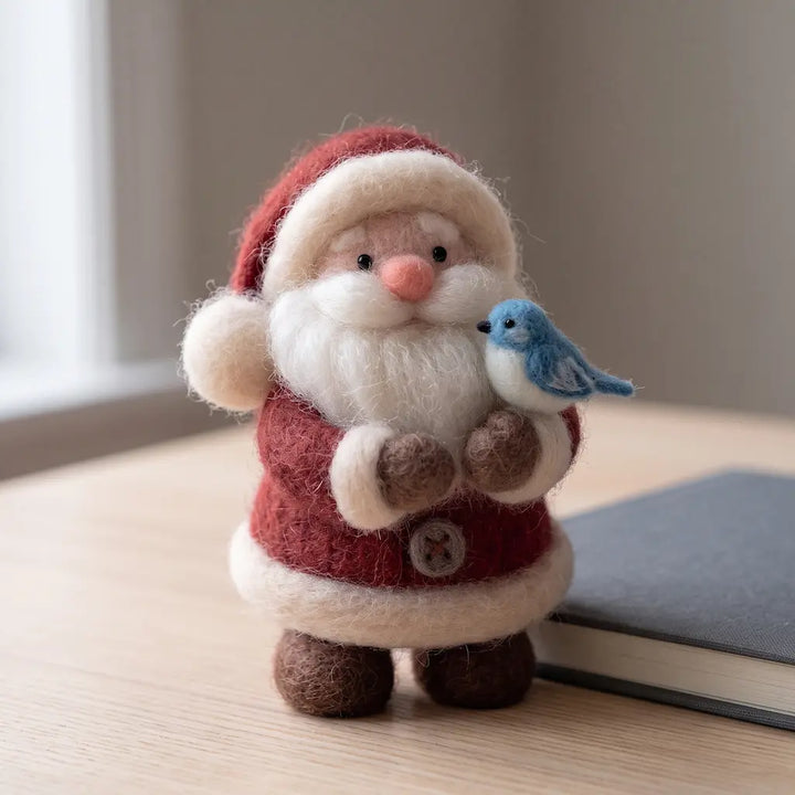 Carolina Wren felt figurine displayed on a windowsill