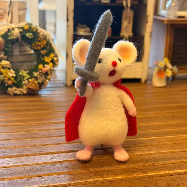 Handcrafted Felt Brave Mouse Knight with Cloak and Sword