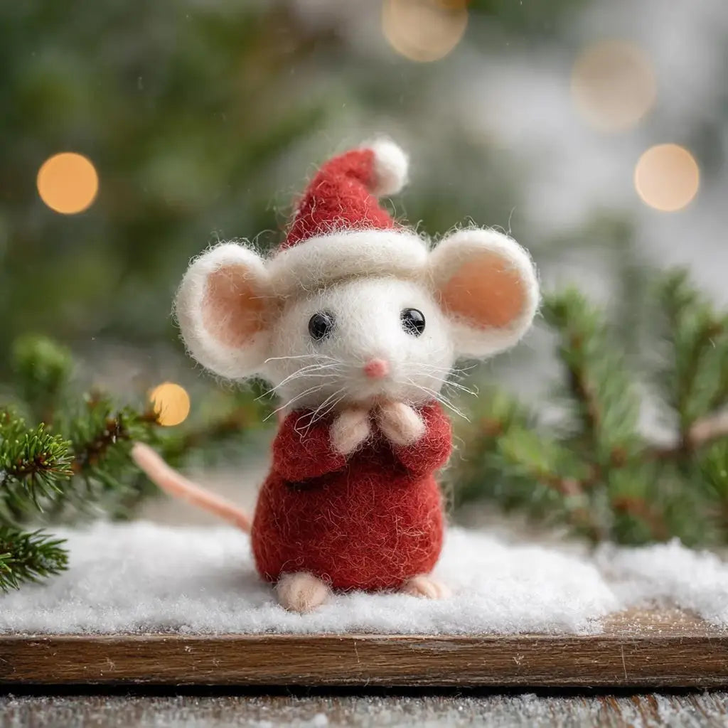 Felt Christmas Prayer Mouse Figurine