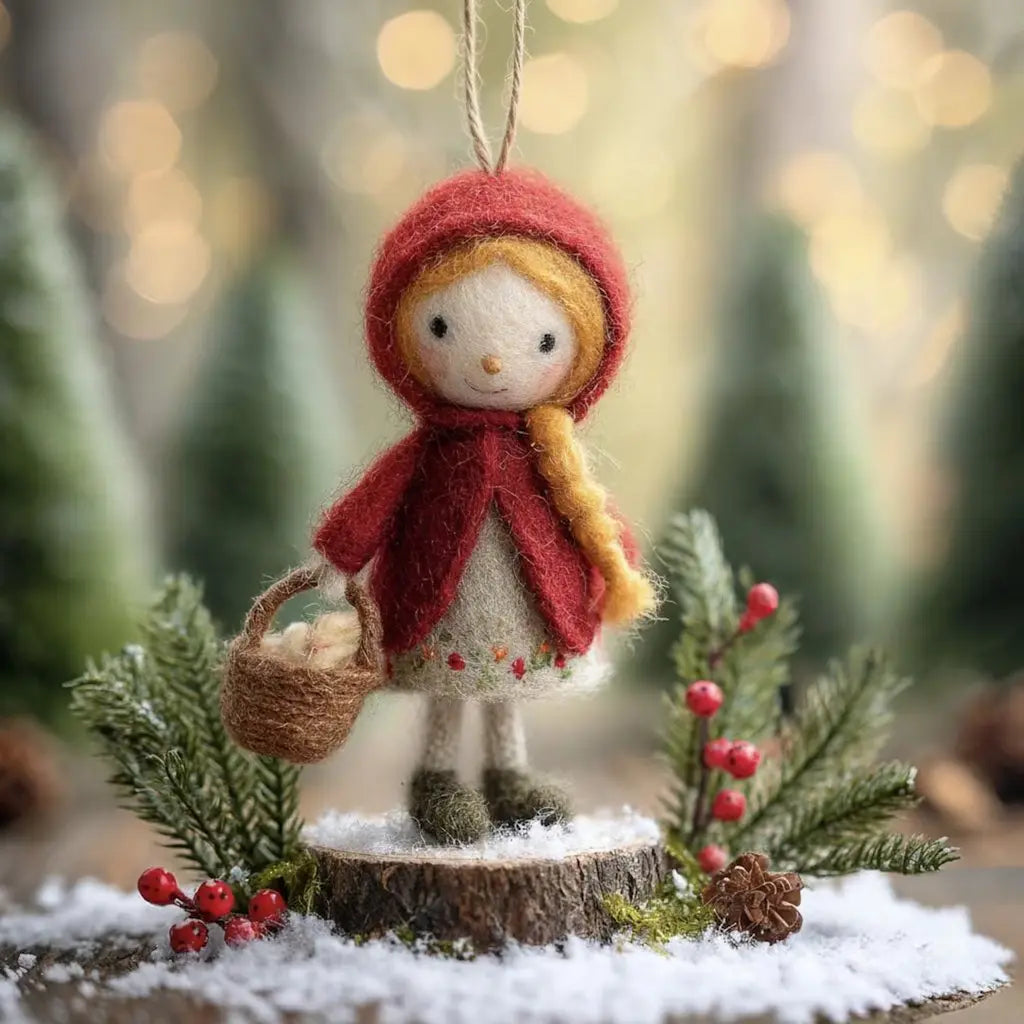 Handmade Red Riding Hood Felt Little Red Riding Hood Ornament | Handcrafted Fairytale Decor