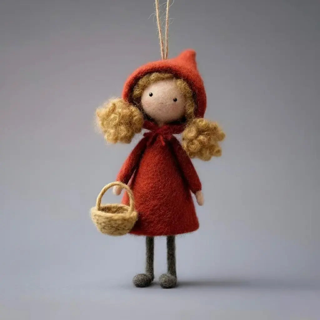 Felt Curly-Haired Little Red Riding Hood Ornament