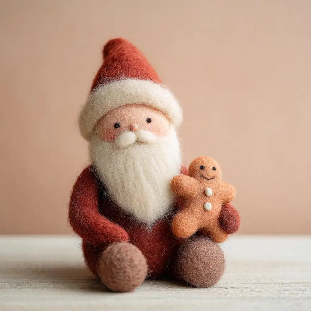 Felt Santa Figurine with Gingerbread Man