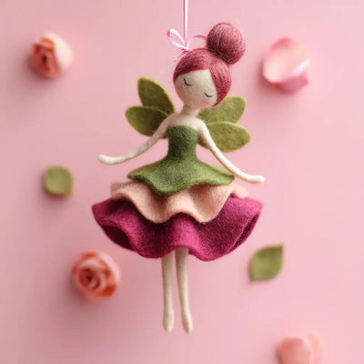 Felt Flower Fairy Ornament: The Burgundy Bun & Clover Wing Sprite