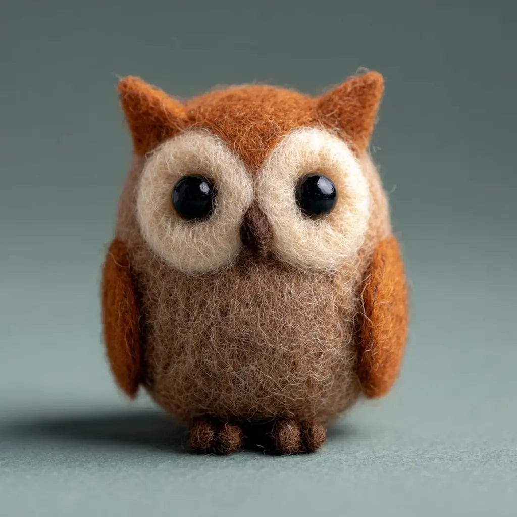 Felt Brown Owl Figurine with Big Eyes