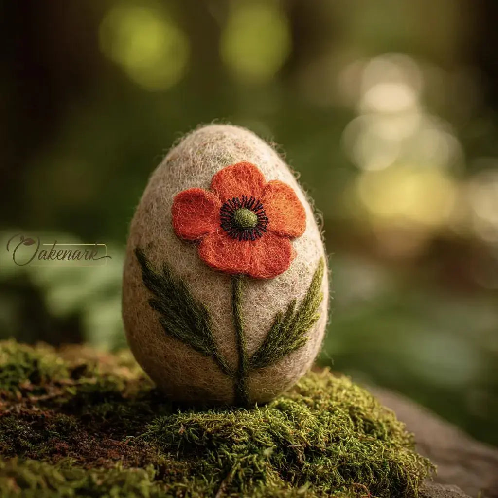 Decorative stone with a flower design on a mossy surface