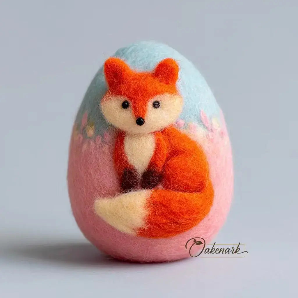 Decorative egg with a fox design on a light gray background
