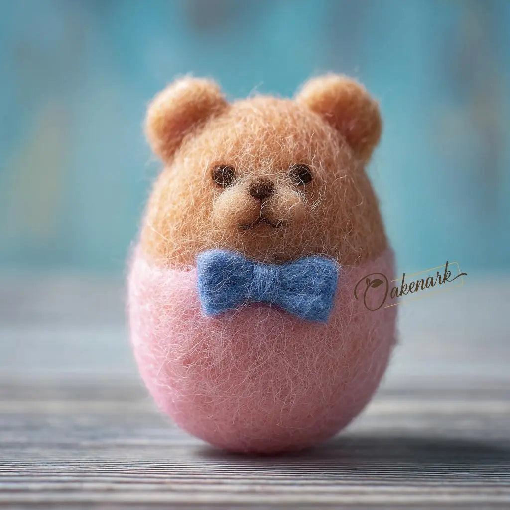 Teddy bear with a blue bow tie on a pink background