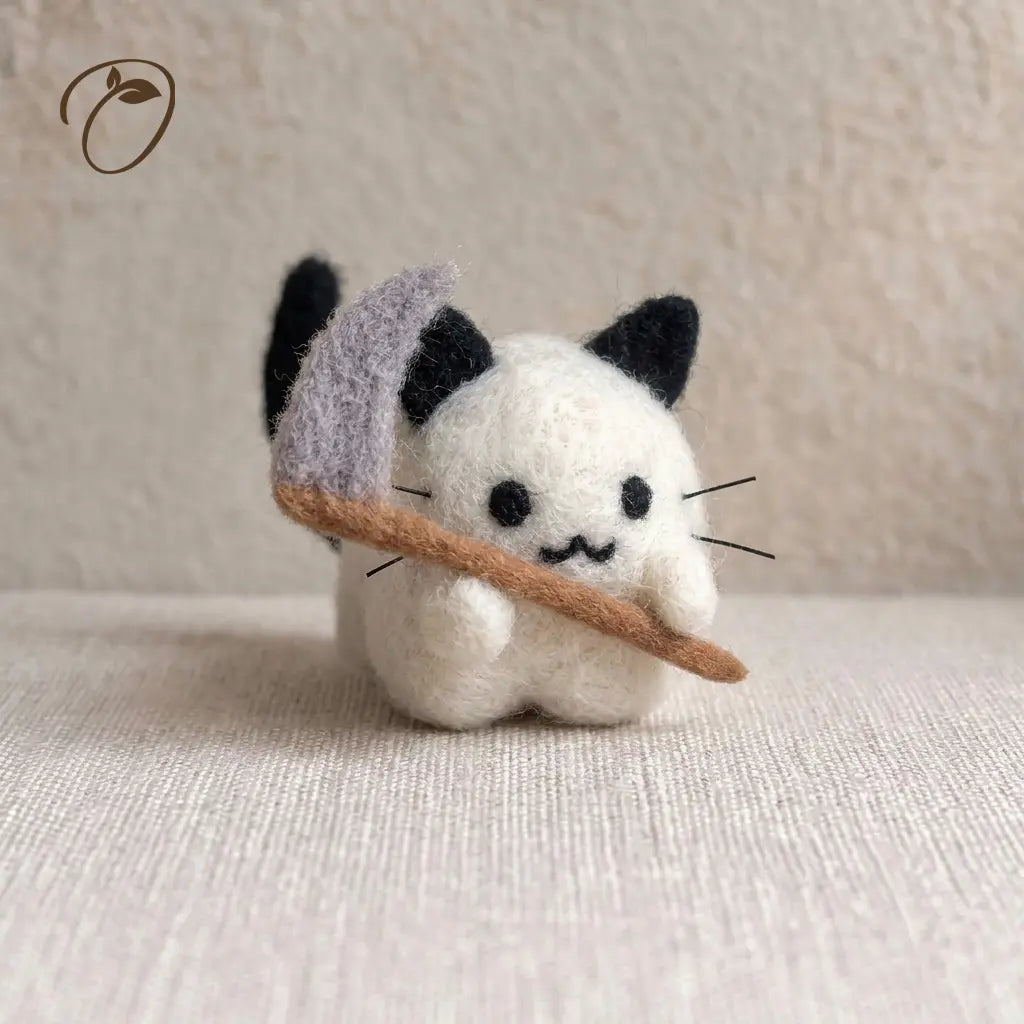 Ghost Cat with Scythe Felt Figurine