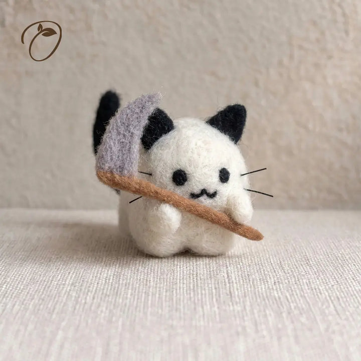 Ghost Cat with Scythe Felt Figurine