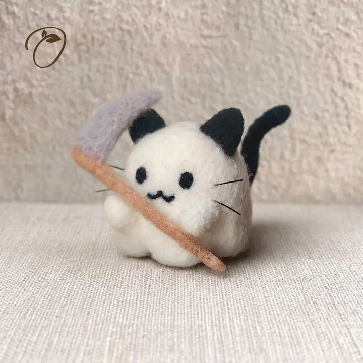 Ghost Cat with Scythe Felt Figurine