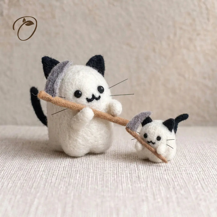 Ghost Cat with Scythe Felt Figurine