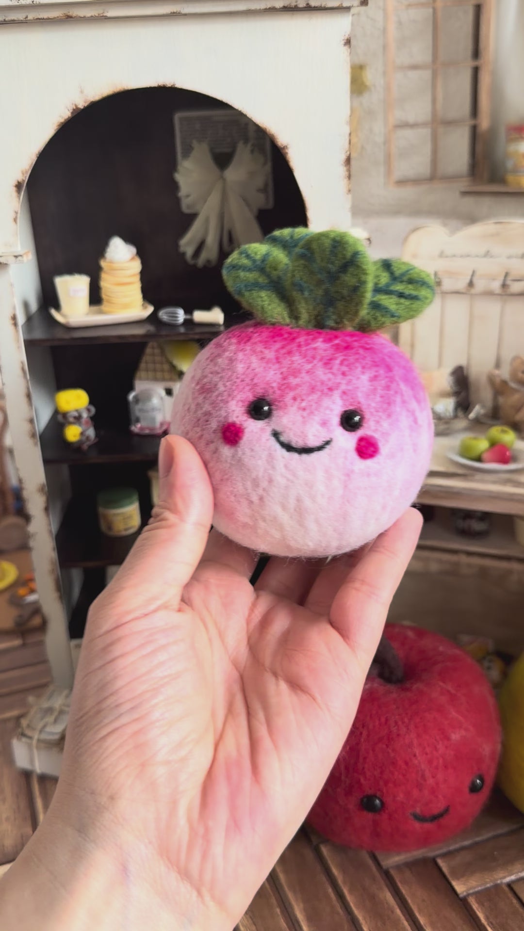 Felt Smiling Pink Radish Garden Figurine